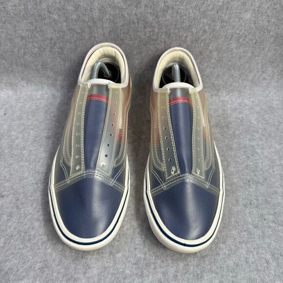 Vans Womens Shoes Size 8.5 Rare ComfyCush Slip On Skool Blue Red Canvas Sneakers - Picture 3 of 9